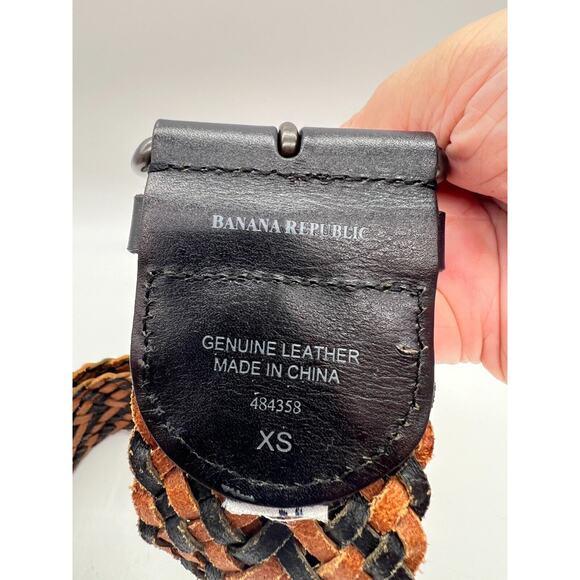 Banana Republic Genuine Leather Black Gold Woven Braided Wide Belt XS Adj. - Picture 2 of 7